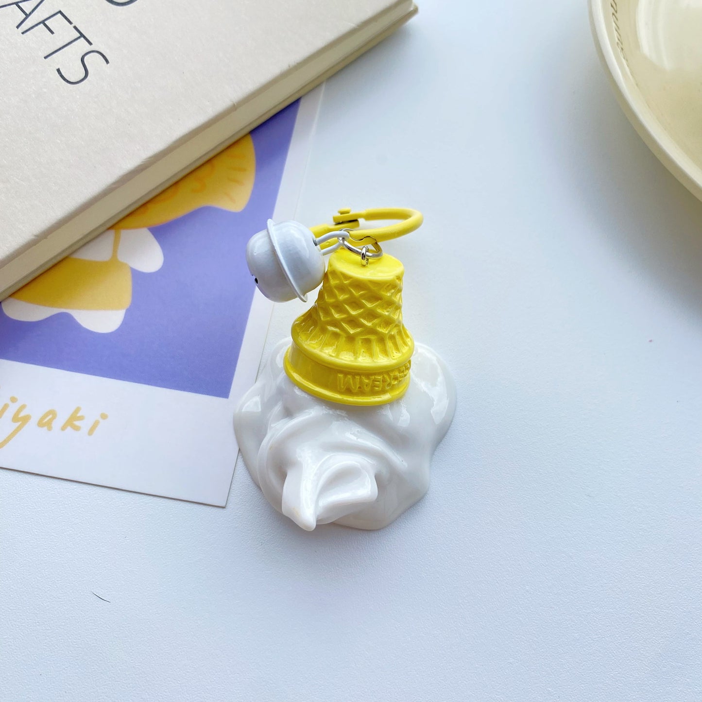 Cheese & Ice Cream Charm — Keychain & Bag Charm, Pairs with Custom Letter Lanyard