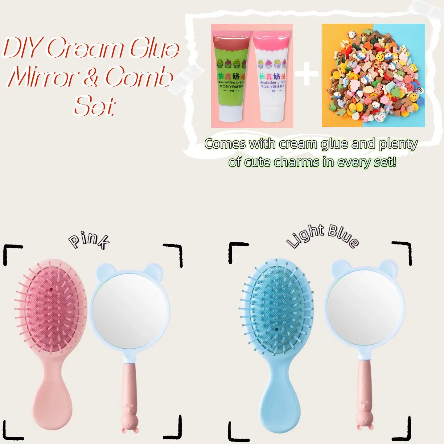 sunflowerden DIY Cream Glue Mirror Comb Set
