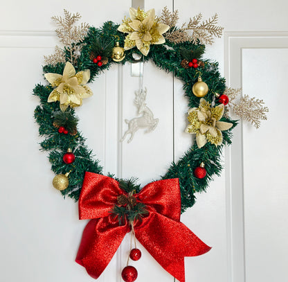 DIY Christmas Wreath Kit – 15.7" Holiday Craft Set with Ornaments, Flowers, Lights & Reindeer Decor