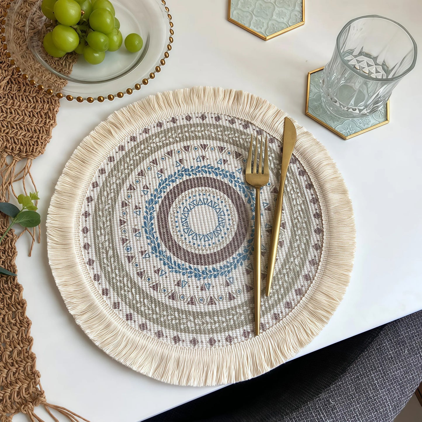 Bohemian Style Cotton Linen Placemat & Coaster Set