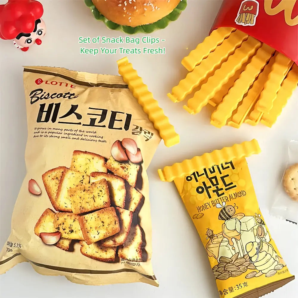 Fries-Shaped Bag Clips with Storage Box – Set of 12