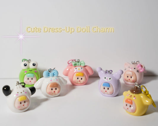 Cute Dress-Up Doll Charm — Keychain & Bag Charm, Pairs with Custom Letter Lanyard