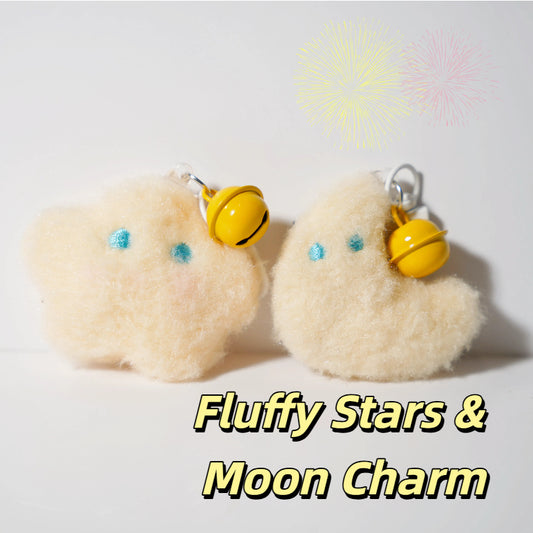 sunflowerden Fluffy Stars & Moon Charm—Keychain