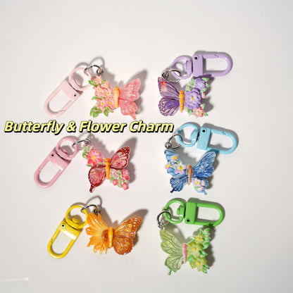 Butterfly & Flower Charm — Keychain & Bag Charm, Pairs with Custom Letter Lanyard