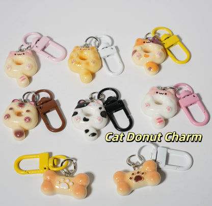 Cute Cat Donut Charm — Keychain & Bag Charm, Pairs with Custom Letter Lanyard