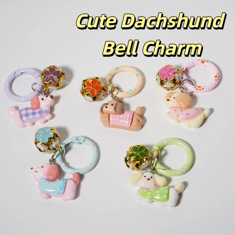 Cute Dachshund Bell Charm — Keychain & Bag Charm, Pairs with Custom Letter Lanyard