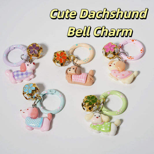 Cute Dachshund Bell Charm — Keychain & Bag Charm, Pairs with Custom Letter Lanyard
