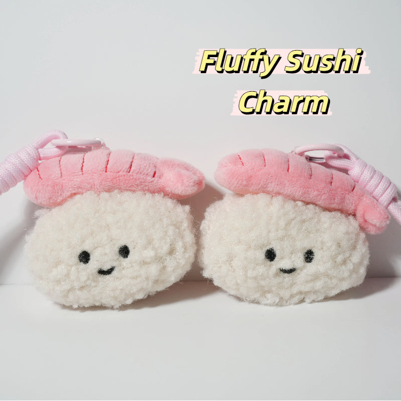 Fluffy Sushi Charm — Keychain & Bag Charm, Pairs with Custom Letter Lanyard