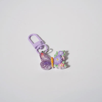 Butterfly & Flower Charm — Keychain & Bag Charm, Pairs with Custom Letter Lanyard