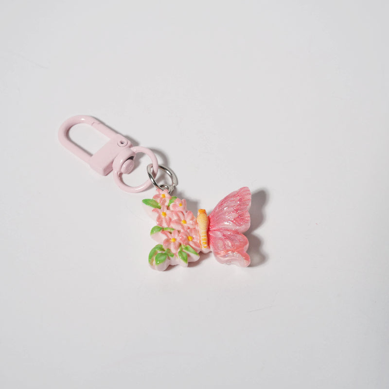 Butterfly & Flower Charm — Keychain & Bag Charm, Pairs with Custom Letter Lanyard