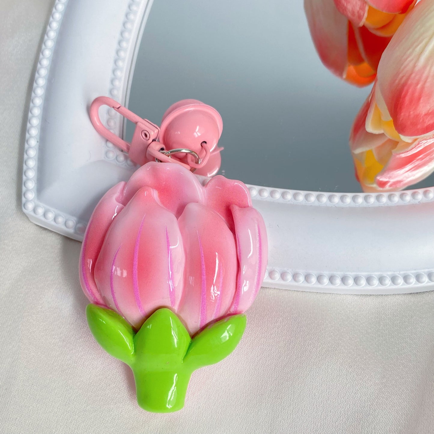 Pink Peach Blossom Charm — Keychain & Bag Charm, Pairs with Custom Letter Lanyard