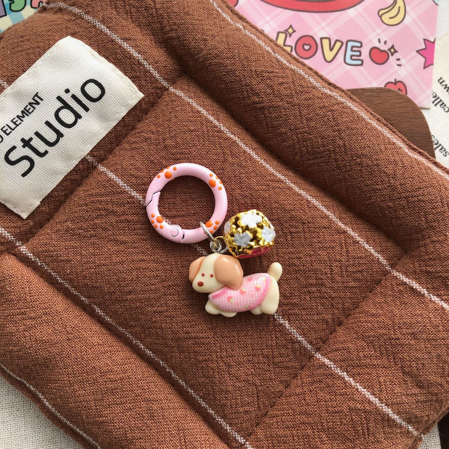 Cute Dachshund Bell Charm — Keychain & Bag Charm, Pairs with Custom Letter Lanyard