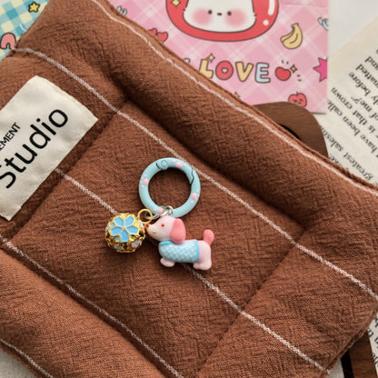 Cute Dachshund Bell Charm — Keychain & Bag Charm, Pairs with Custom Letter Lanyard