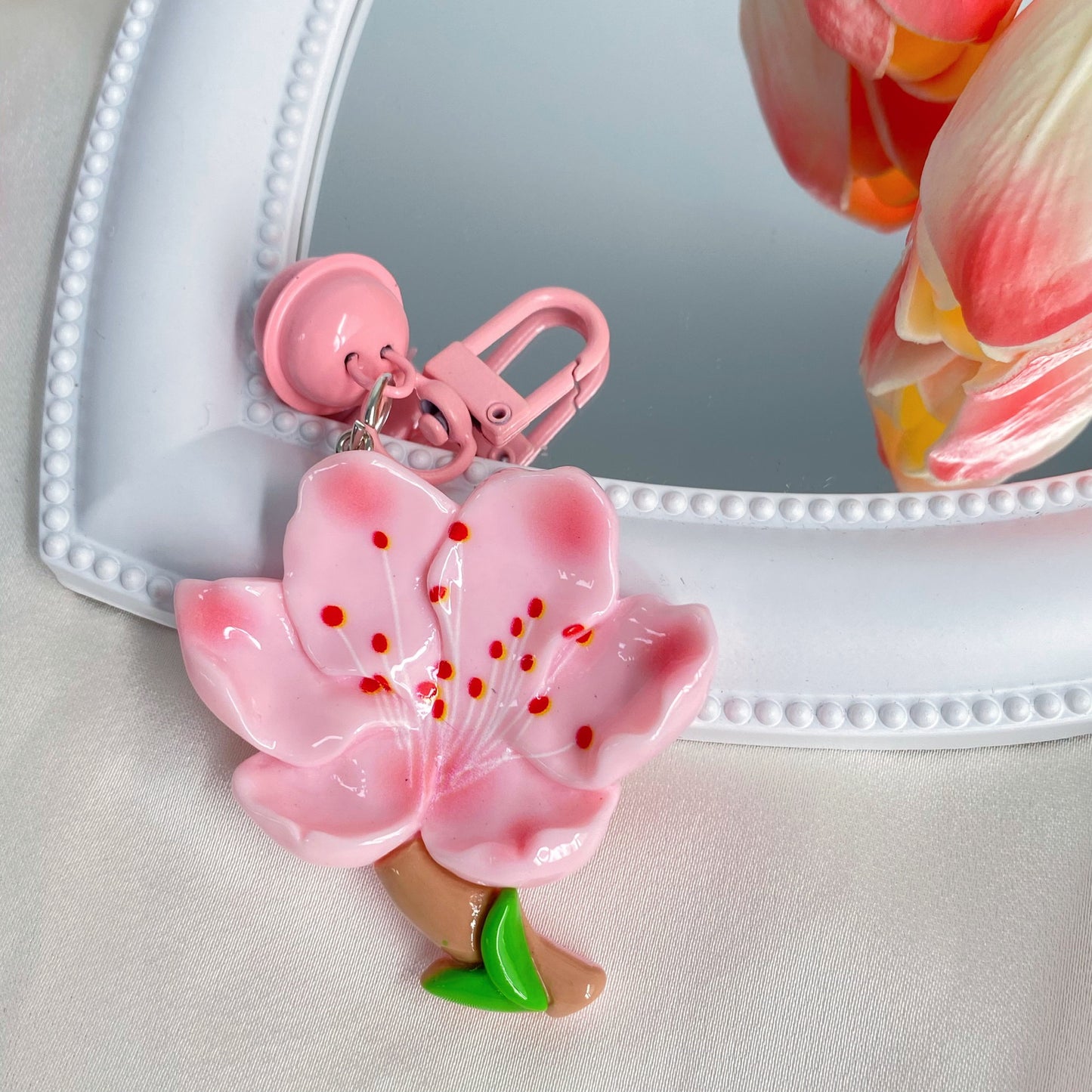 Pink Peach Blossom Charm — Keychain & Bag Charm, Pairs with Custom Letter Lanyard