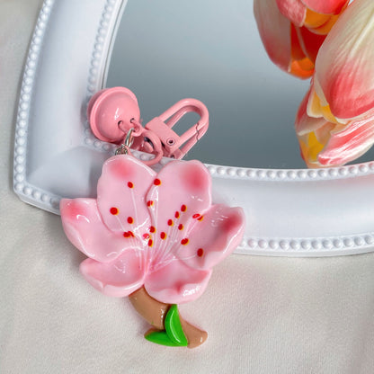 Pink Peach Blossom Charm — Keychain & Bag Charm, Pairs with Custom Letter Lanyard