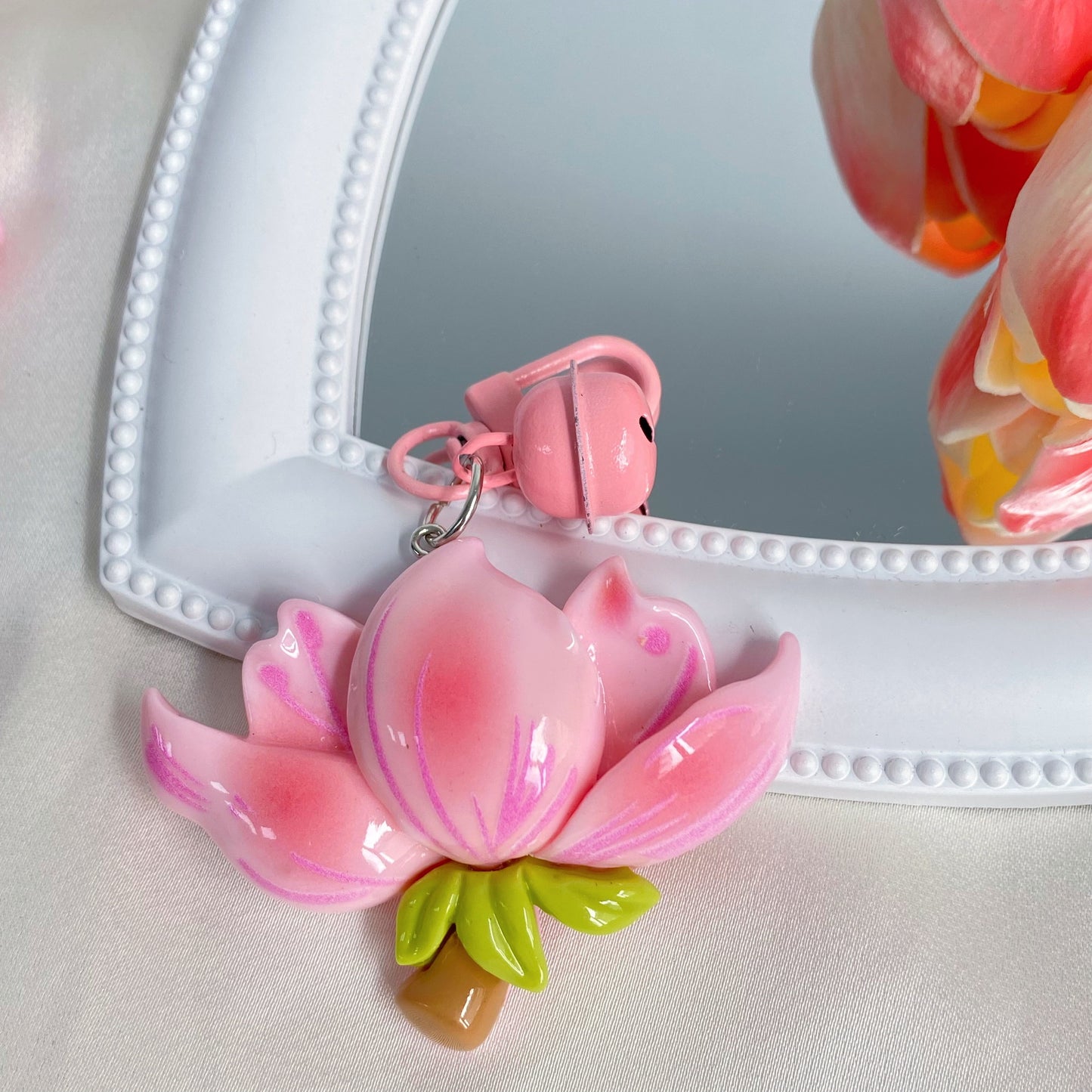 Pink Peach Blossom Charm — Keychain & Bag Charm, Pairs with Custom Letter Lanyard