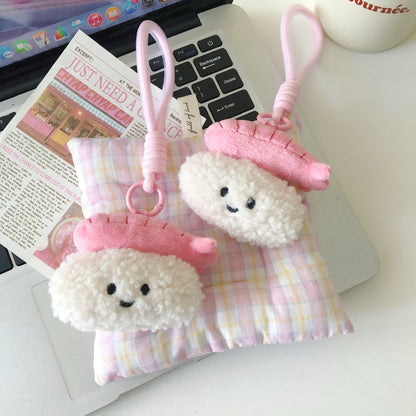 Fluffy Sushi Charm — Keychain & Bag Charm, Pairs with Custom Letter Lanyard