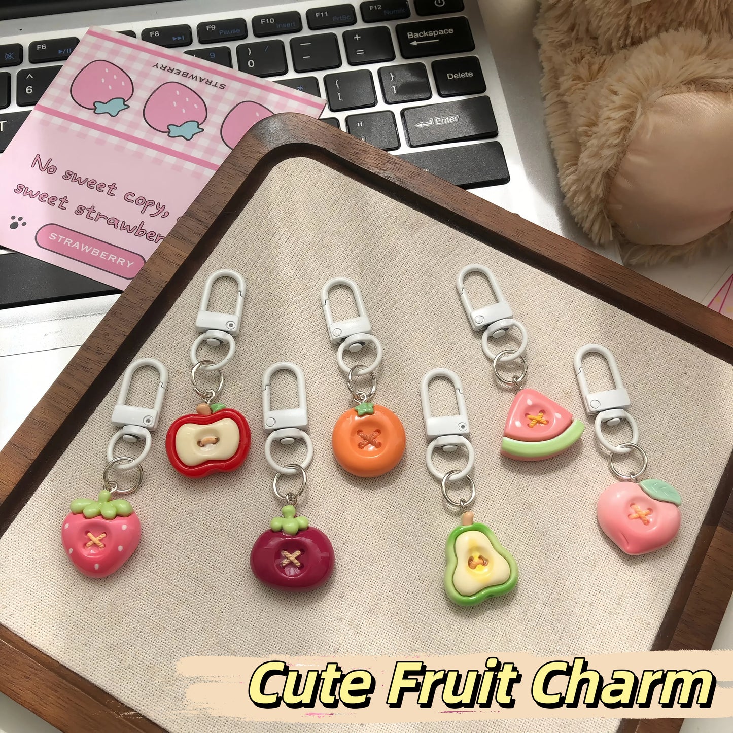Button Fruit Charm — Keychain & Bag Charm, Pairs with Custom Letter Lanyard