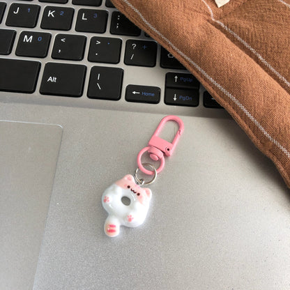 Cute Cat Donut Charm — Keychain & Bag Charm, Pairs with Custom Letter Lanyard