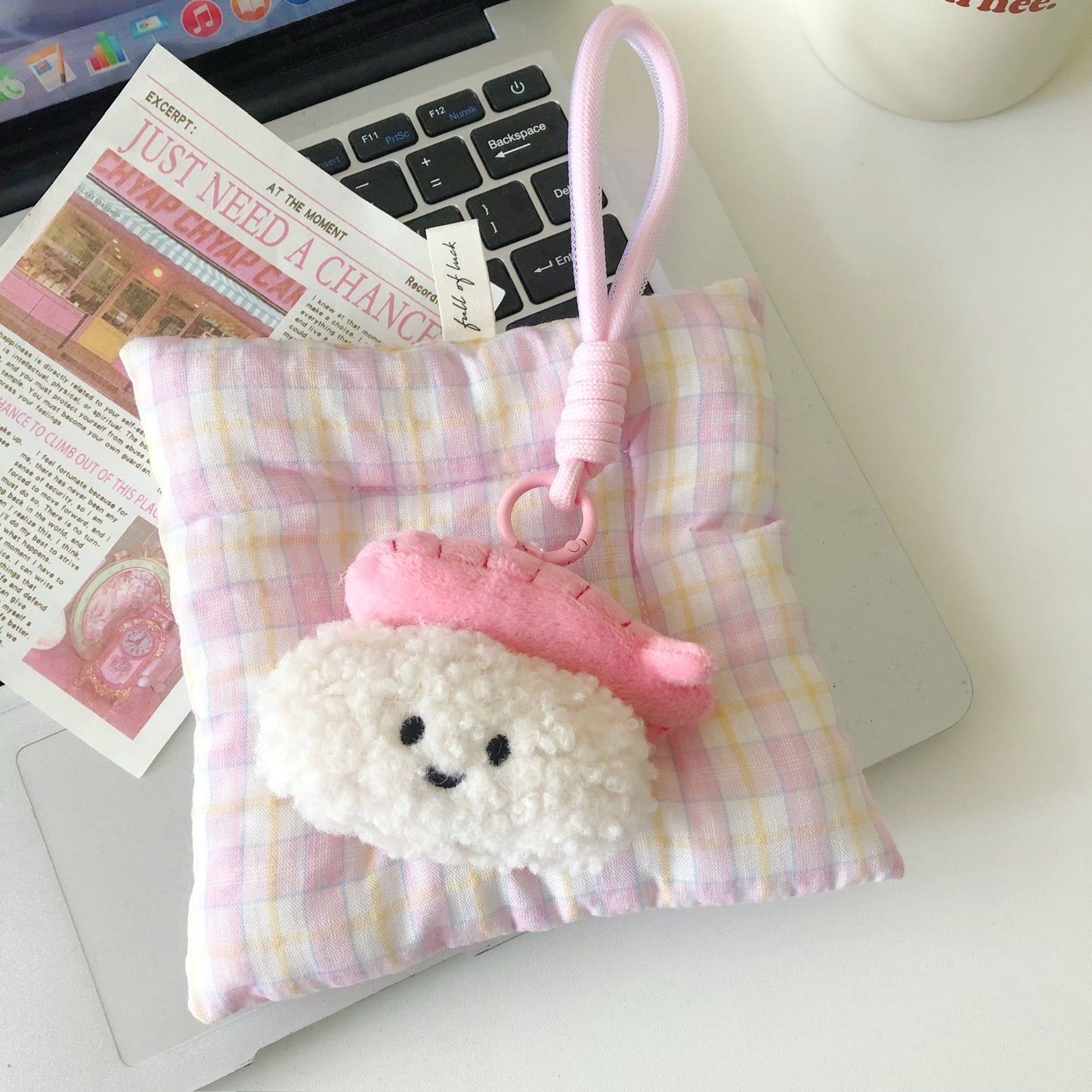 Fluffy Sushi Charm — Keychain & Bag Charm, Pairs with Custom Letter Lanyard