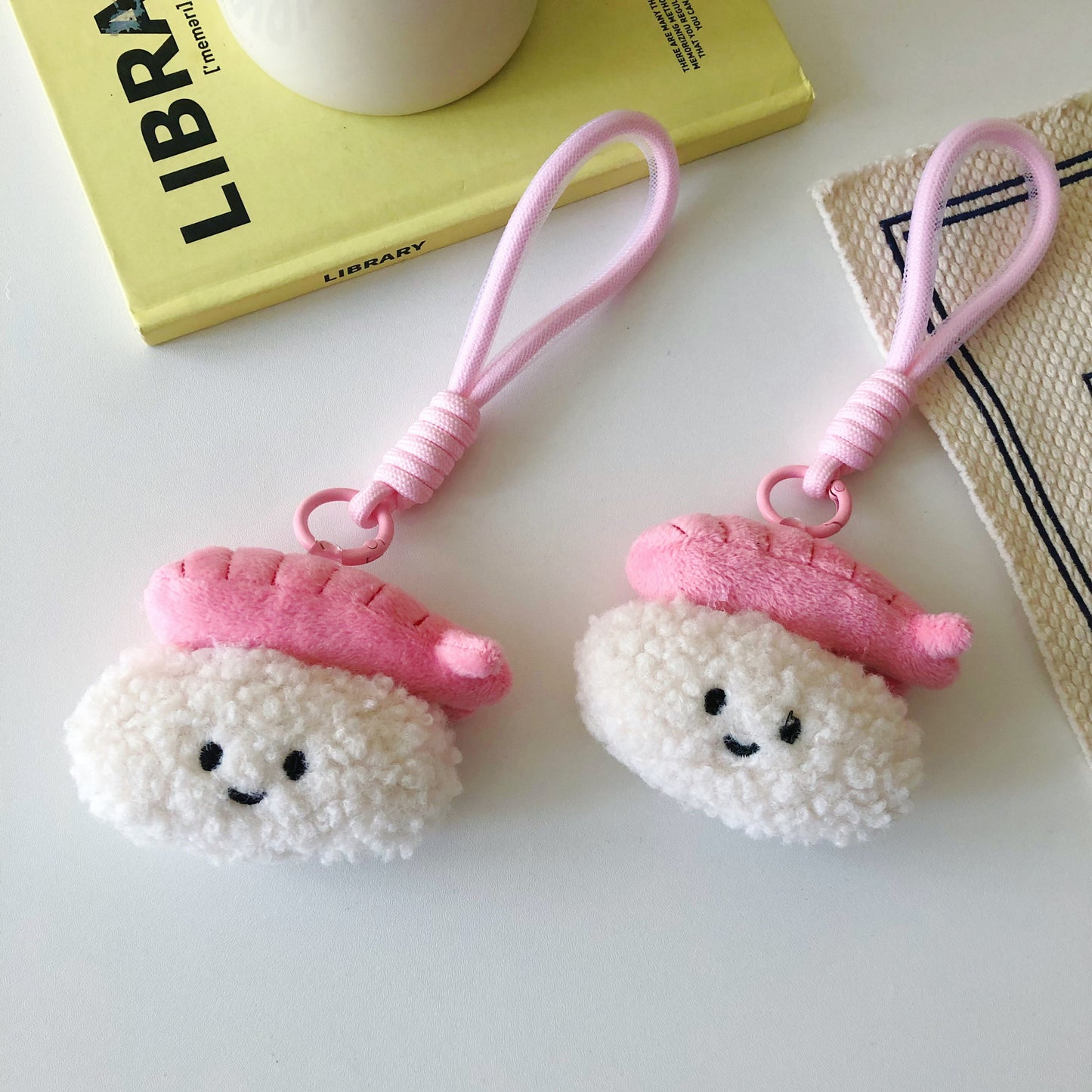 Fluffy Sushi Charm — Keychain & Bag Charm, Pairs with Custom Letter Lanyard
