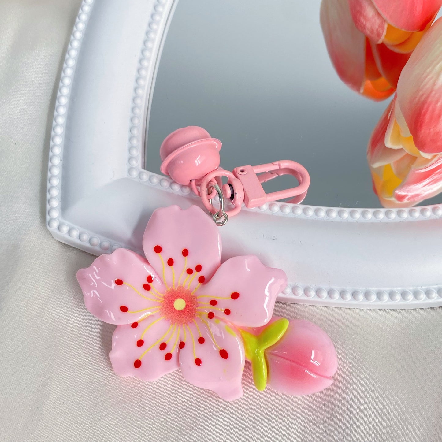 Pink Peach Blossom Charm — Keychain & Bag Charm, Pairs with Custom Letter Lanyard
