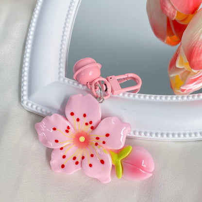 Pink Peach Blossom Charm — Keychain & Bag Charm, Pairs with Custom Letter Lanyard