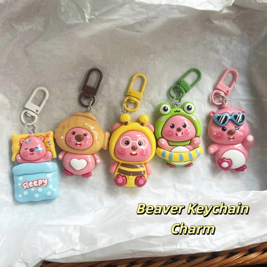 Cute Beaver Charm — Keychain & Bag Charm, Pairs with Custom Letter Lanyard