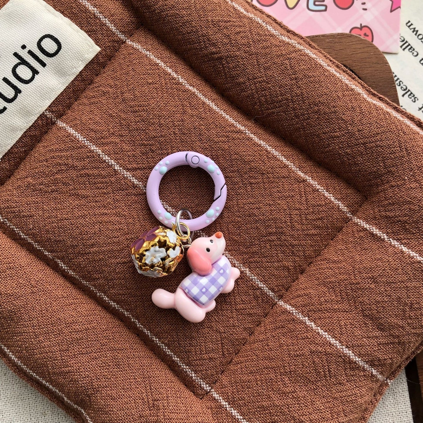 Cute Dachshund Bell Charm — Keychain & Bag Charm, Pairs with Custom Letter Lanyard