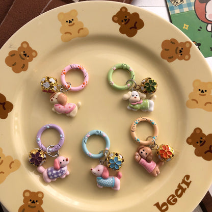 Cute Dachshund Bell Charm — Keychain & Bag Charm, Pairs with Custom Letter Lanyard