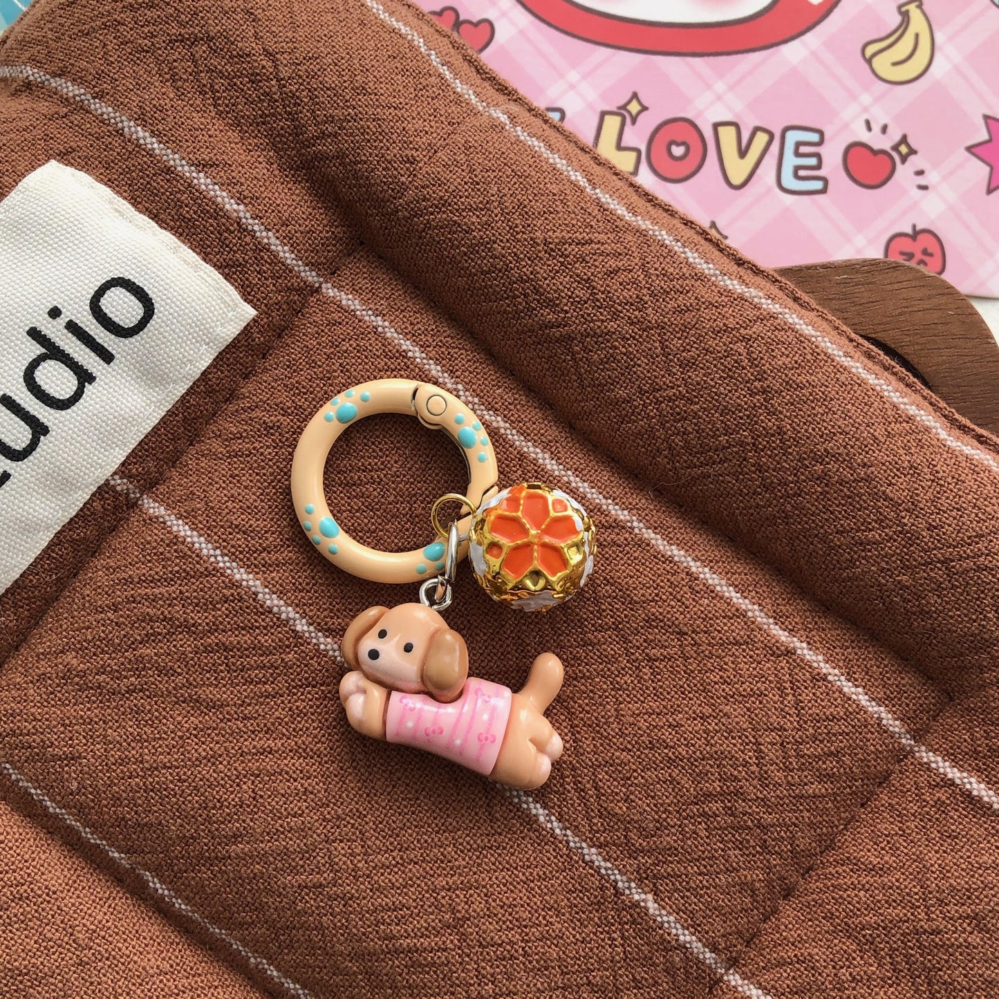 Cute Dachshund Bell Charm — Keychain & Bag Charm, Pairs with Custom Letter Lanyard