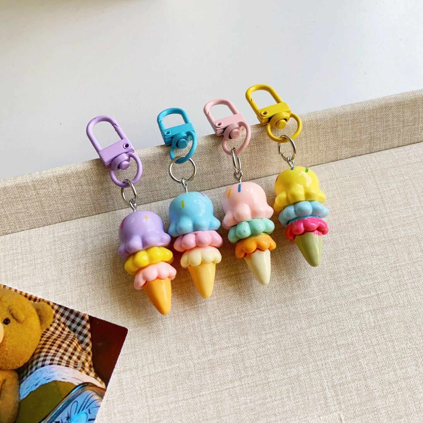 Cute Ice Cream Charm — Keychain & Bag Charm, Pairs with Custom Letter Lanyard