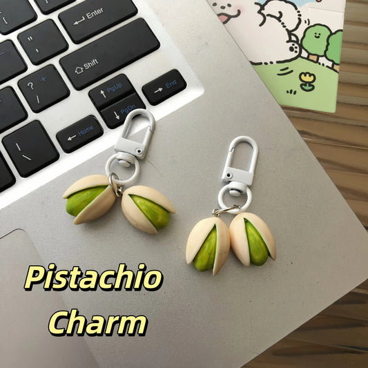 Cute Pistachio Charm — Keychain & Bag Charm, Pairs with Custom Letter Lanyard