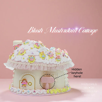 DIY Cream Glue Mushroom House Piggy Bank – Creative Craft Kit with Charms & Lace