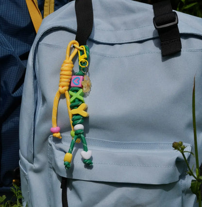 Custom Name Beaded Cord Keychain – Handmade Personalized Knot String with Letters