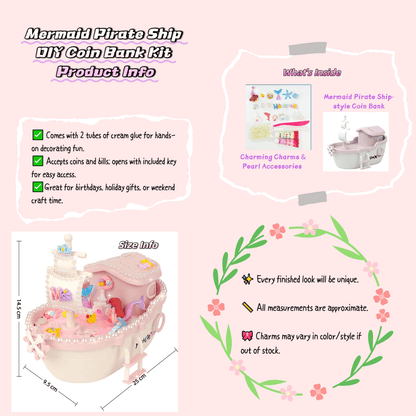 Mermaid Pirate Ship DIY Coin Bank Kit – With Cream Glue & Charms