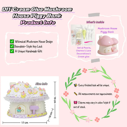 DIY Cream Glue Mushroom House Piggy Bank – Creative Craft Kit with Charms & Lace